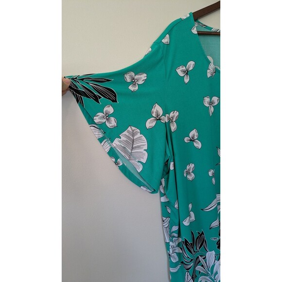 Susan Graver Top 3X Liquid Knit Floral Butterfly Blouse Flutter Sleeve Tropical - Picture 2 of 9